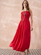 InWeave Red Solid Off Shoulder Dress - Distacart