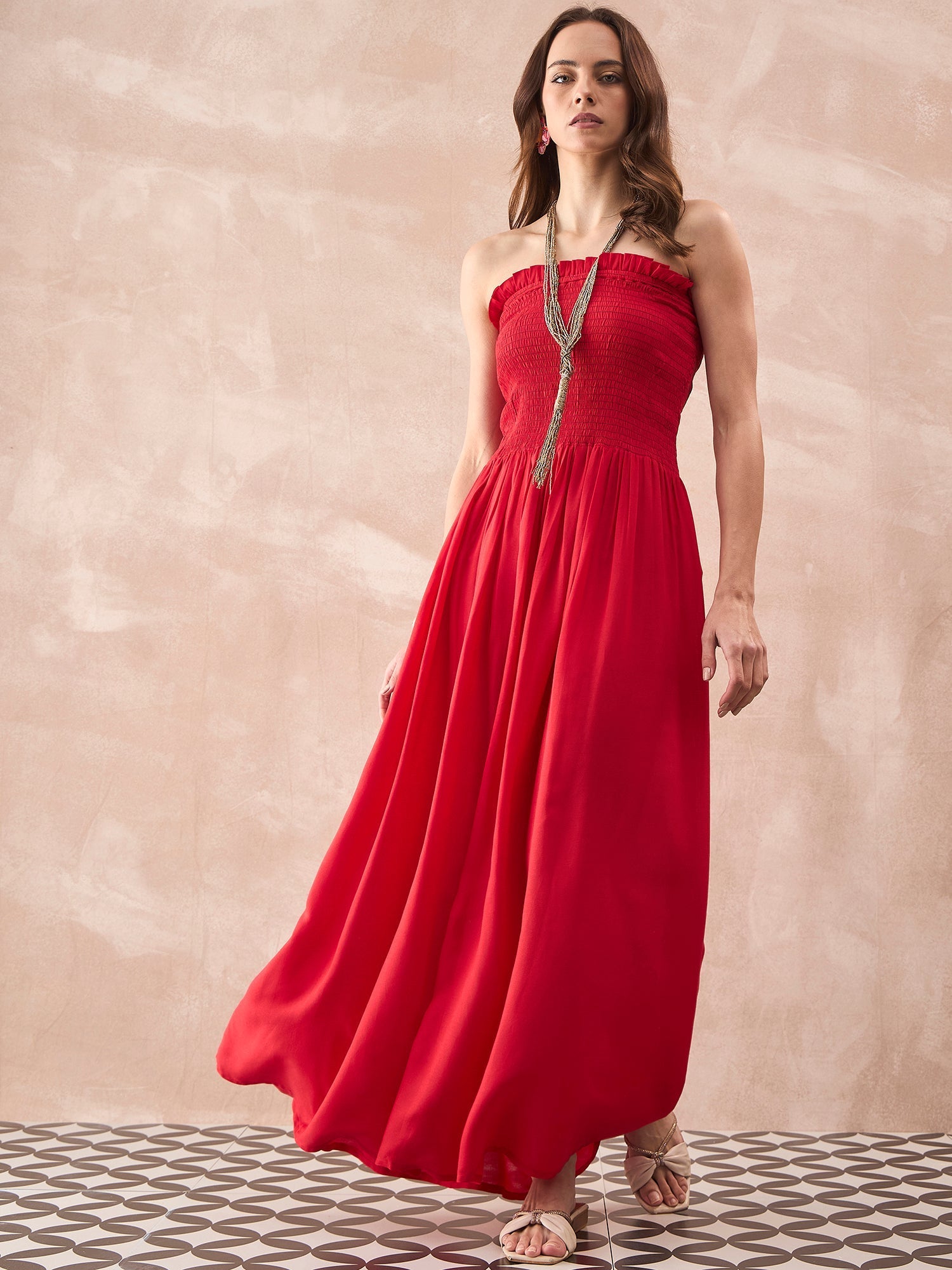 InWeave Red Solid Off Shoulder Dress - Distacart