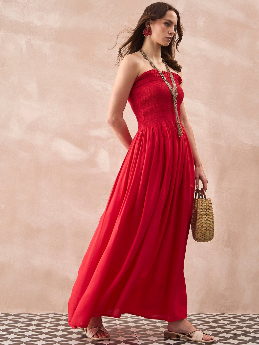 InWeave Red Solid Off Shoulder Dress - Distacart
