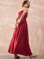 InWeave Maroon Solid Off Shoulder Dress - Distacart