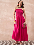 InWeave Fuchsia Solid Off Shoulder Dress - Distacart