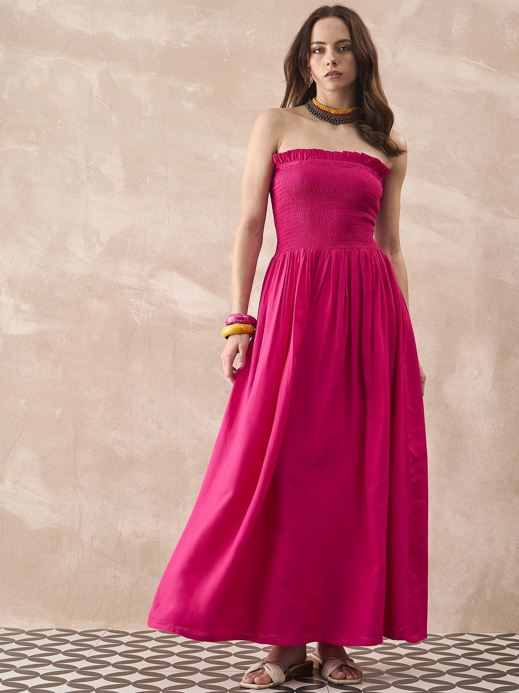 InWeave Fuchsia Solid Off Shoulder Dress - Distacart