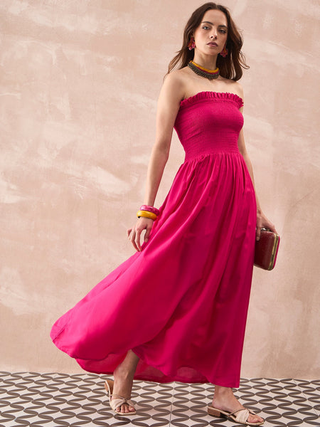 InWeave Fuchsia Solid Off Shoulder Dress