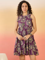 InWeave Matte Purple Beige Swril Short Dress - Distacart
