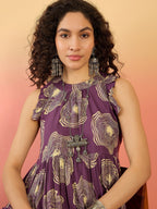 InWeave Matte Purple Beige Swril Short Dress - Distacart