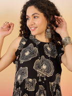 InWeave Black Beige Swril Short Dress - Distacart