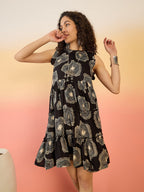 InWeave Black Beige Swril Short Dress - Distacart