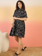 InWeave Black White Rubber Collar Dress - Distacart