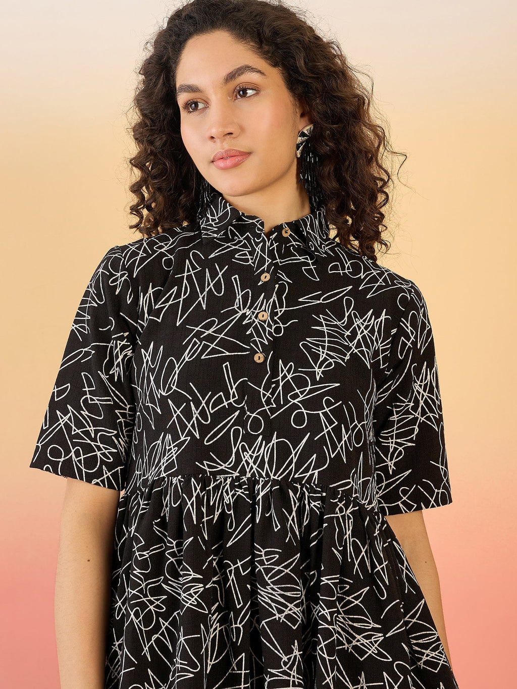 InWeave Black White Rubber Collar Dress - Distacart