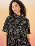 InWeave Black White Rubber Collar Dress - Distacart
