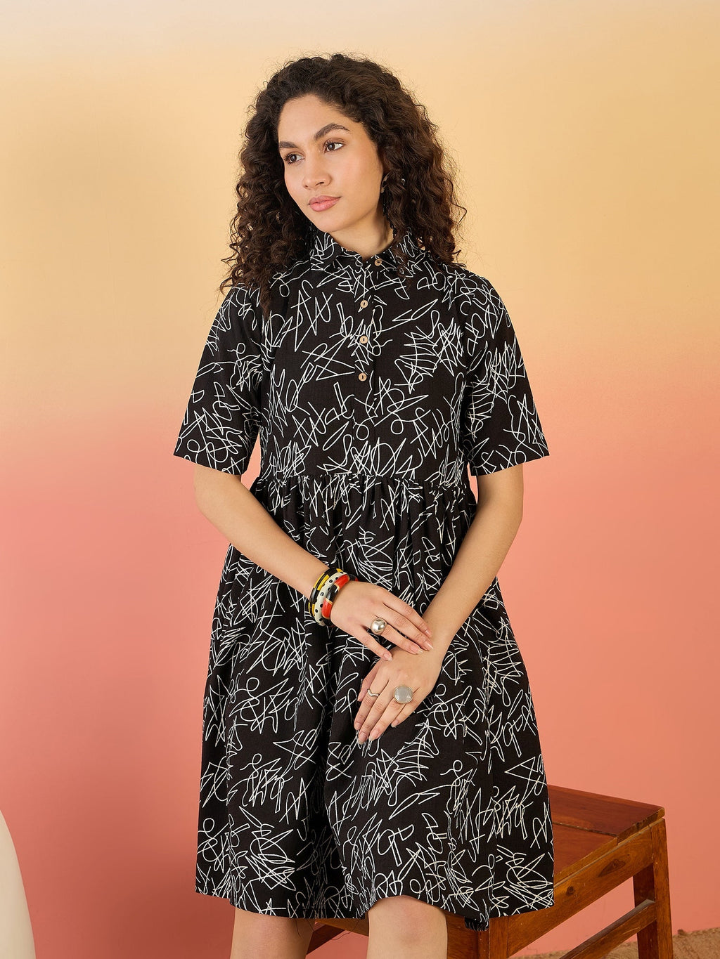 InWeave Black White Rubber Collar Dress - Distacart