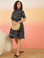 InWeave Black White Rubber Collar Dress - Distacart