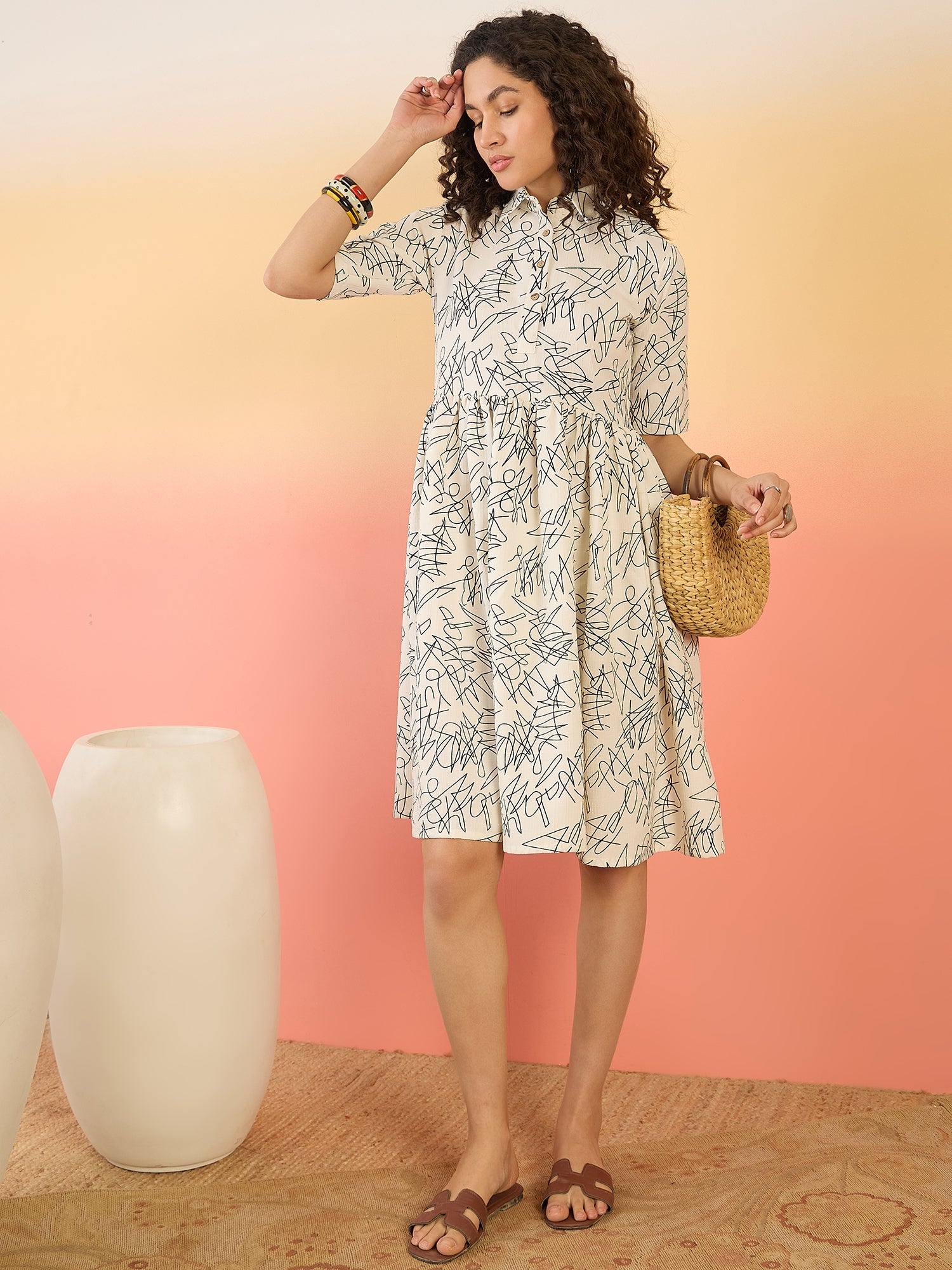 InWeave White Black Rubber Collar Dress - Distacart