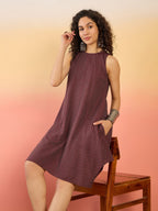 InWeave Wine Kantha R Neck W/S Dress - Distacart