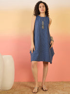 InWeave Blue Kantha R Neck W/S Dress - Distacart