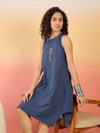 InWeave Blue Kantha R Neck W/S Dress - Distacart