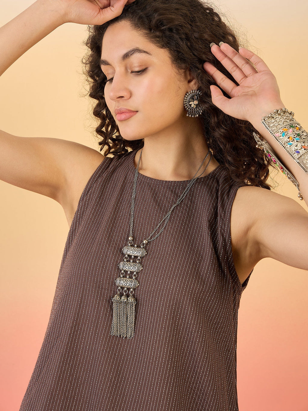InWeave Dark Brown Kantha R Neck W/S Dress - Distacart