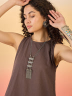 InWeave Dark Brown Kantha R Neck W/S Dress - Distacart