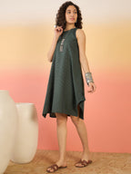 InWeave Dark Green Kantha R Neck W/S Dress - Distacart