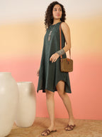 InWeave Dark Green Kantha R Neck W/S Dress - Distacart