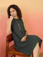 InWeave Dark Green Kantha R Neck W/S Dress - Distacart