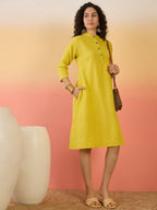 InWeave Yellow Kantha Mandarin Button Dress - Distacart