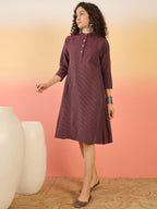 InWeave Wine Kantha Mandarin Button Dress - Distacart