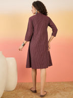 InWeave Wine Kantha Mandarin Button Dress - Distacart