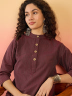 InWeave Wine Kantha Mandarin Button Dress - Distacart