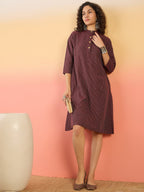 InWeave Wine Kantha Mandarin Button Dress - Distacart