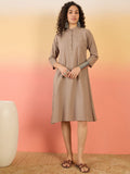 InWeave Light Brown Kantha Mandarin Button Dress - Distacart