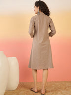 InWeave Light Brown Kantha Mandarin Button Dress - Distacart