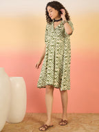 InWeave Mehandi Green Moroccan Collar Dress - Distacart