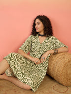 InWeave Mehandi Green Moroccan Collar Dress - Distacart