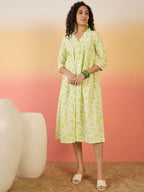 InWeave Green White Rubber Print Flared Dress