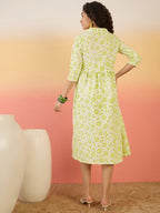 InWeave Green White Rubber Print Flared Dress