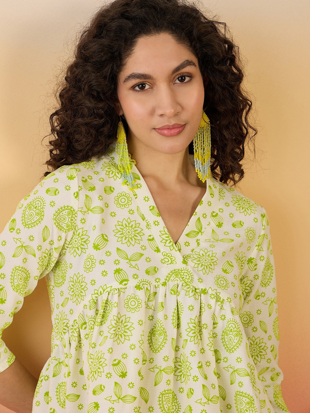 InWeave Green White Rubber Print Flared Dress