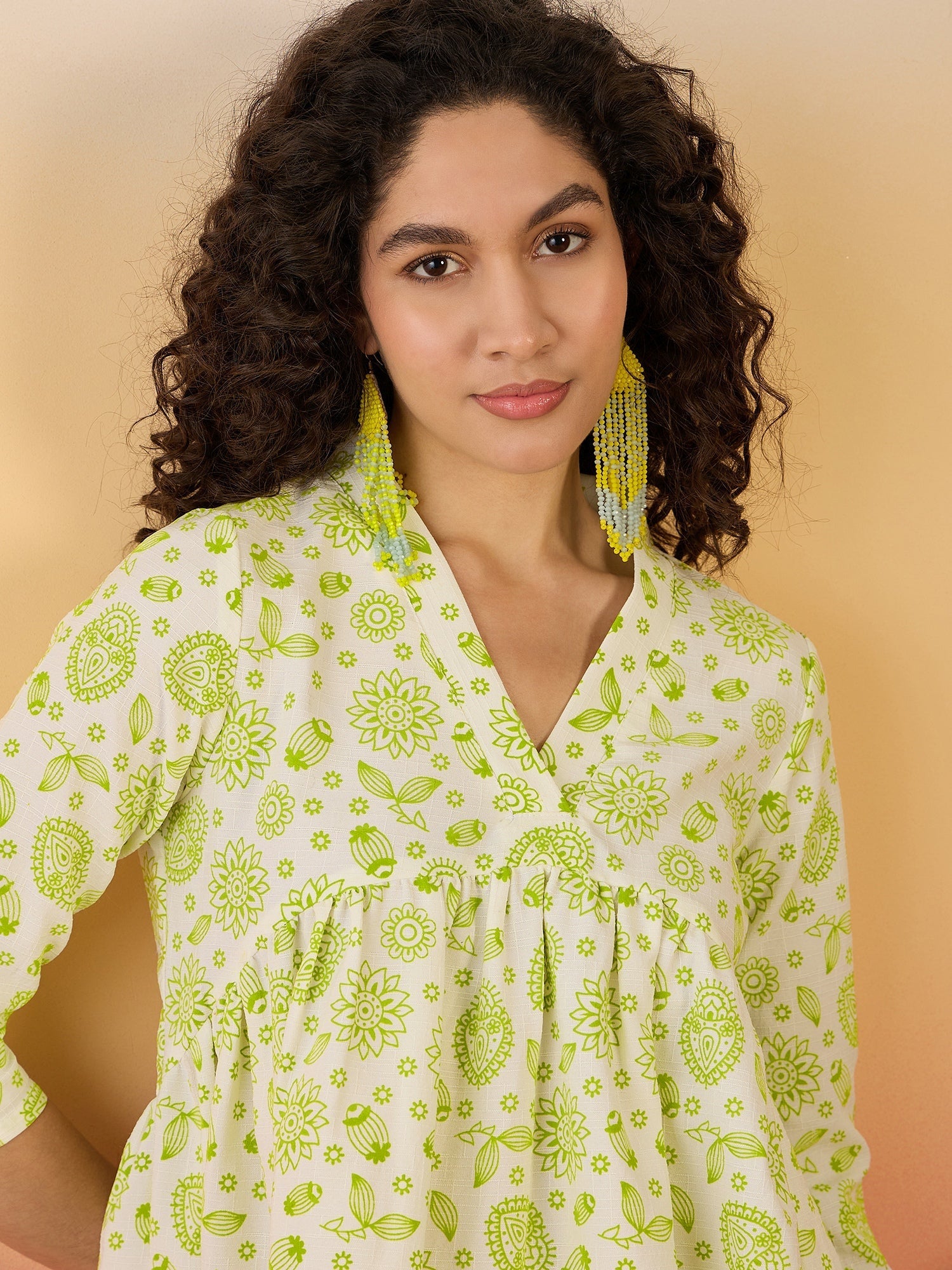 InWeave Green White Rubber Print Flared Dress