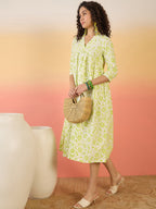 InWeave Green White Rubber Print Flared Dress