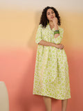 InWeave Green White Rubber Print Flared Dress