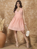 InWeave Peach Georgette Backless Dress - Distacart
