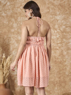 InWeave Peach Georgette Backless Dress - Distacart