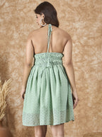 InWeave Mint Green Georgette Backless Dress - Distacart