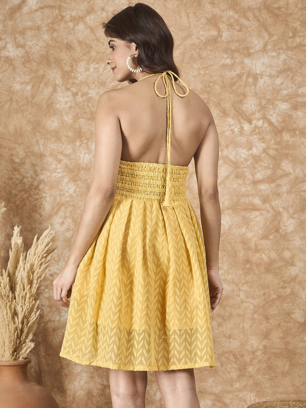 InWeave Yellow Georgette Backless Dress - Distacart