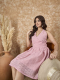InWeave Light Pink Georgette Backless Dress - Distacart