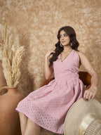 InWeave Light Pink Georgette Backless Dress - Distacart
