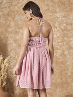 InWeave Light Pink Georgette Backless Dress - Distacart