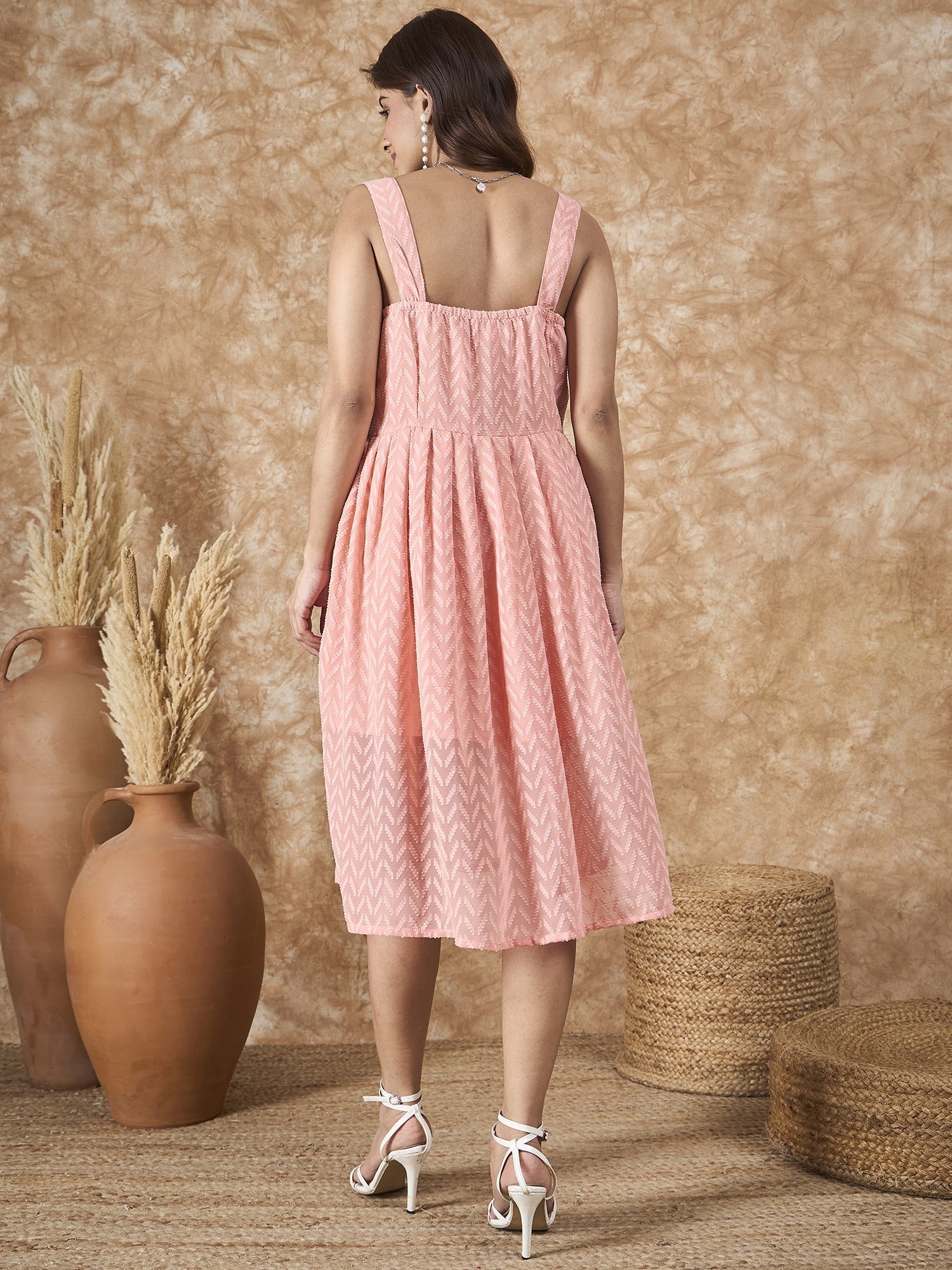InWeave Peach Georgette Sweetheart Dress - Distacart