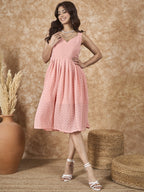 InWeave Peach Georgette Sweetheart Dress - Distacart
