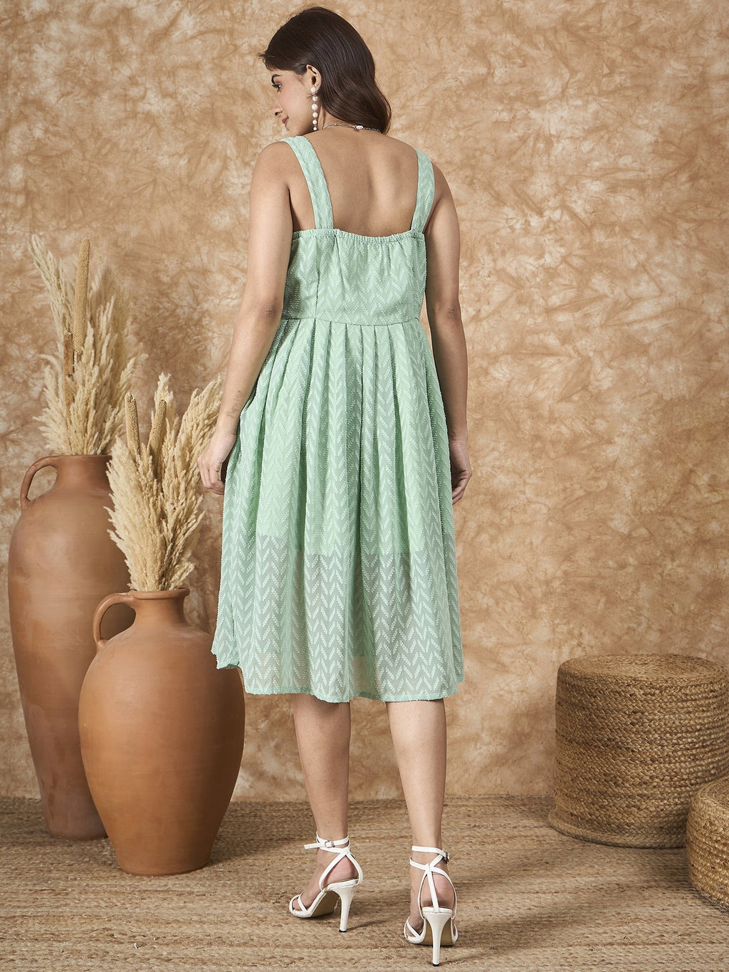 InWeave Mint Green Georgette Sweetheart Dress - Distacart